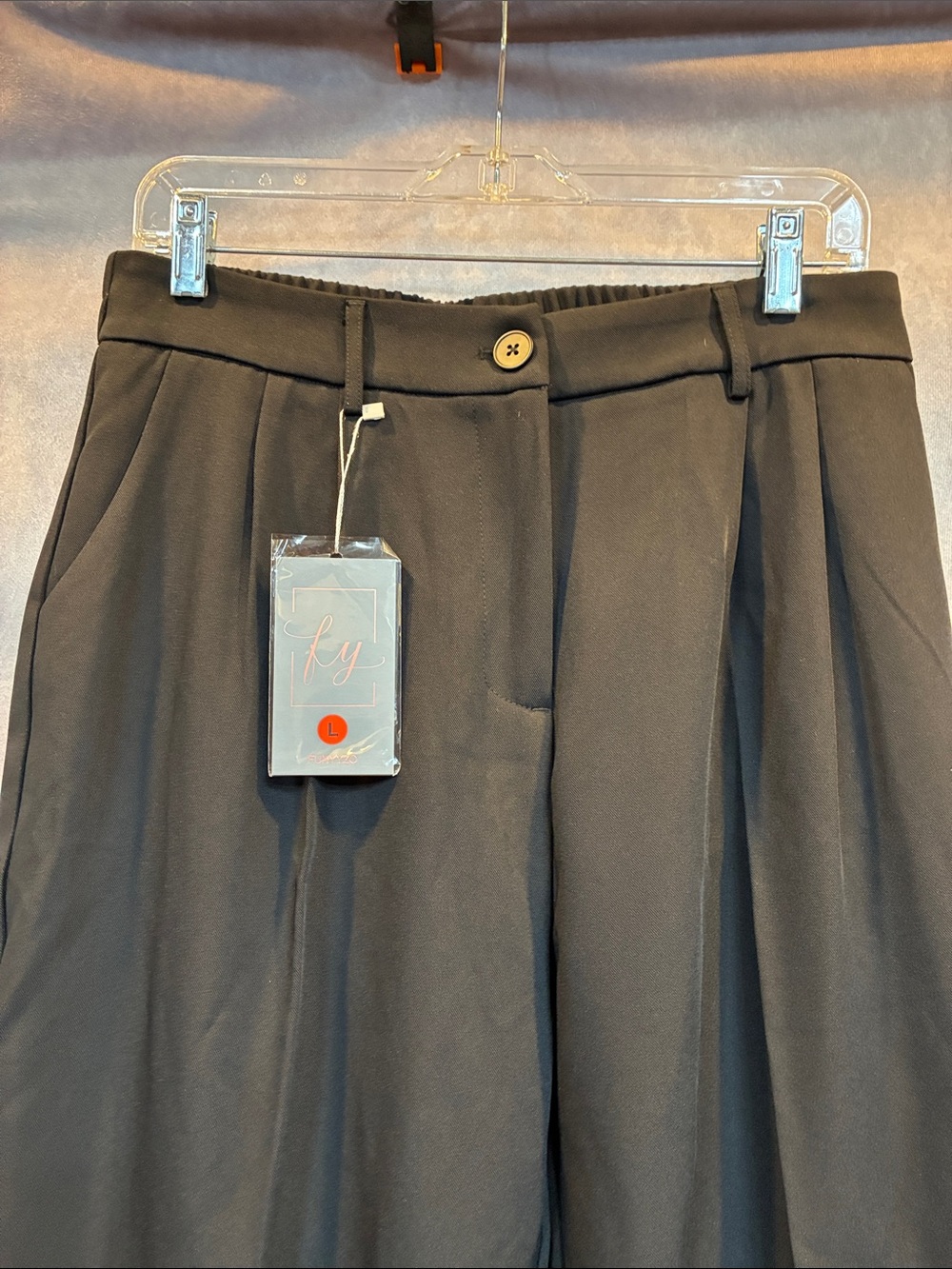 Wide Leg Black Women's Trousers with Front Pleats - Picture 3 of 6
